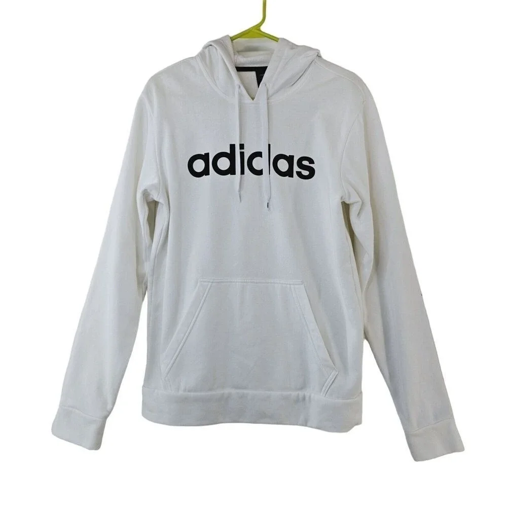 Adidas‎ Hoodie Mens S Pullover White Kangaroo Pocket Spellout Sporty Athleisure